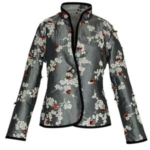 $225‎ Trimdin Women Artisan Classic Blossom Charcoal Jacket  XL Reversible Artsy